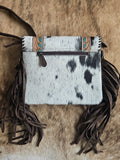 Cowhide crossbody purse with fringe