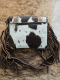 Cowhide fringe crossbody purse