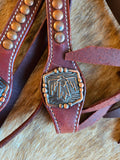 Brass thunderbird w/ leather finge tack set