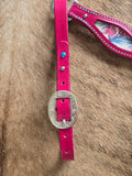 Hot pink leather breastcollar with tropical floral inlay