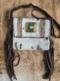 Cowhide crossbody purse with fringe