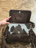 Cowhide fringe crossbody purse