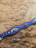 Purple leather breastcollar with turquoise gator print inlay