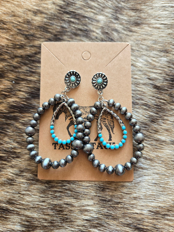 Double hoop earrings with faux turquoise and Navajo pearls