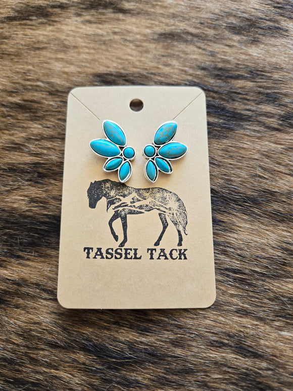 Turquoise fan cluster stud earrings