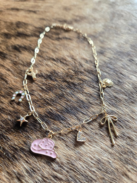 Cowgirl charm chain necklace - gold