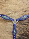 Purple leather breastcollar with turquoise gator print inlay