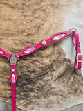 Hot pink leather breastcollar with tropical floral inlay