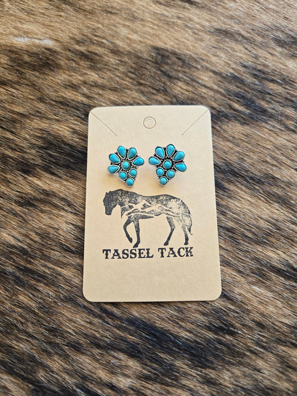 Turquoise teardrop cluster stud earrings