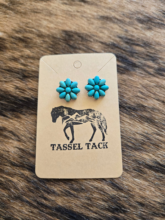 Turquoise round cluster stud earrings