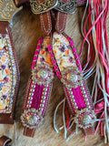 Leather tack set - hot pink succulents
