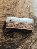 Tooled cowhide bifold wallet/clutch