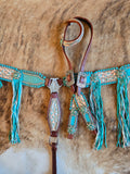 Leather tack set - light blue peonies