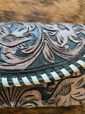 Tooled buckstitch bifold wallet - dark green