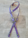 Purple - One ear headstall with antique silver floral buckles and conchos