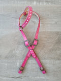 Fuchsia - One ear headstall with copper floral conchos and fancy buckles, white buckstitch