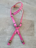 Fuchsia - One ear headstall with copper floral conchos and fancy buckles, white buckstitch