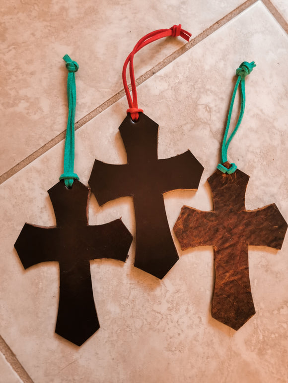 Leather cross for saddle or decor