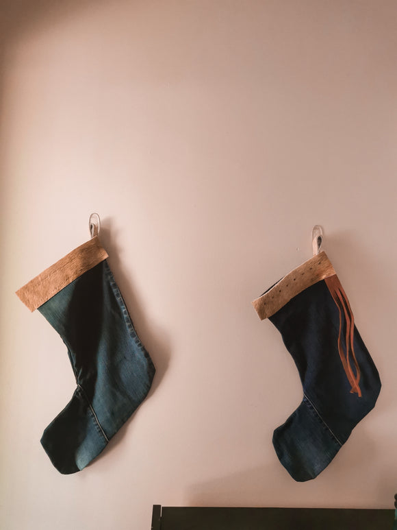 Denim and cowhide stocking