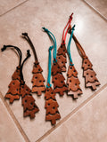 Leather tree ornaments - stamped leather