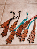 Leather tree ornaments - stamped leather