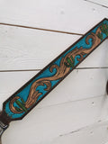 Hand tooled cactus and teal breast collar