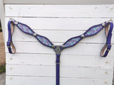 Purple and mint inlay on purple leather headstall and breast collar set