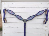 Purple and mint inlay on purple leather breast collar