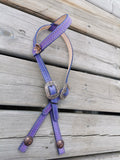Purple - One ear headstall with copper floral buckles and conchos