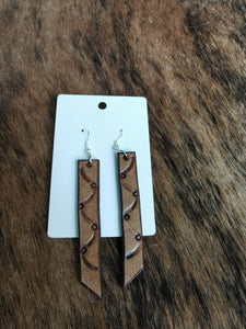 Leather hand stamped earrings 3"