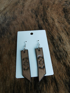 Leather hand stamped earrings 2"