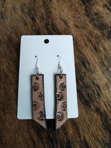 Leather hand stamped earrings 2"