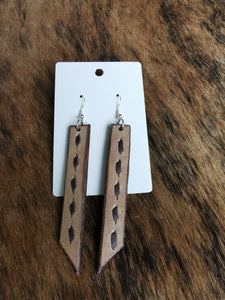 Leather buckstitch earrings 3.25"