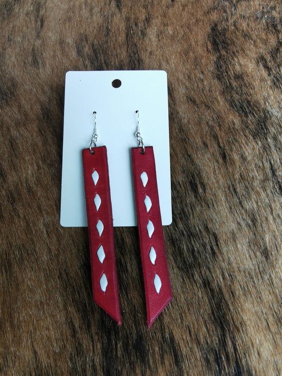 Red - Leather buckstitch earrings