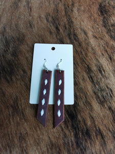Leather buckstitch earrings 3"