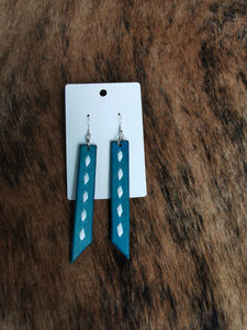 Teal - Leather buckstitch earrings