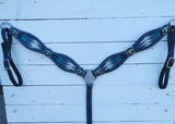 Blue Pendleton wool inlay on blue leather breast collar
