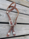 One ear rose gold buckstitch headstall