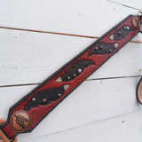 Hand tooled feather and red breast collar with spots