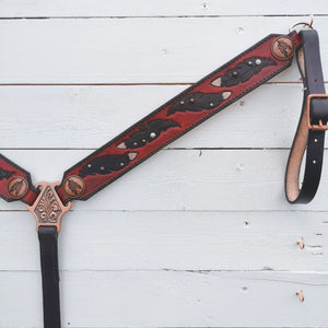 Hand tooled feather and red breast collar with spots