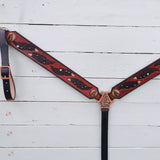 Hand tooled feather and red breast collar with spots